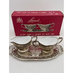 Leonard Sugar & Creamer Set With Tray No. 928 Vintage Made in Japan